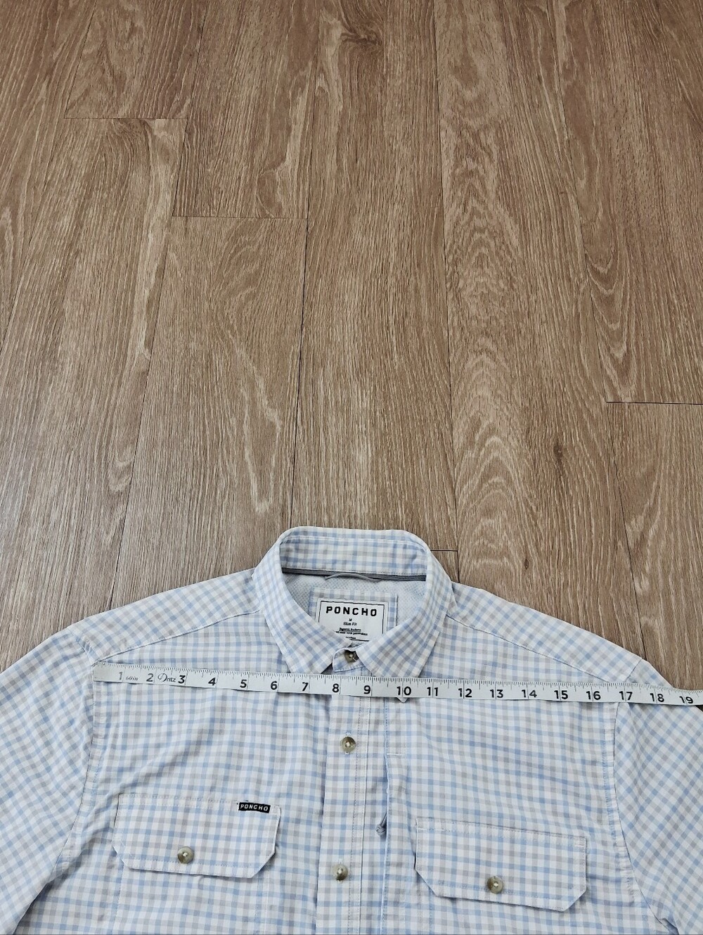 Poncho The Channel Cat Original SS Shirt Blue And Grey Plaid Performance Nylon - Picture 12 of 15